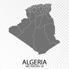 Transparent background. Detailed Grey Map of Algeria. Vector Eps 10.