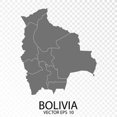 Transparent - High Detailed Grey Map of Bolivia. Vector Eps 10.