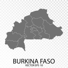 Transparent - High Detailed Grey Map of Burkina Faso. Vector Eps 10.