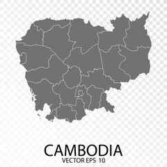 Transparent - High Detailed Grey Map of Cambodia. Vector Eps 10.