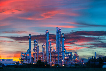 Power plant gas or oil for industry at twilight, Power plant with sunlight