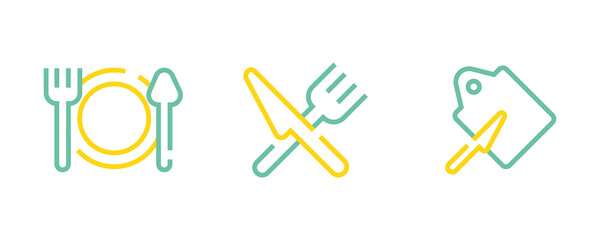 Modern cooking icon set. Food service and cutting board. Creative kitchen utensils in modern line style for your web mobile app logo design. Pictogram isolated on a white background. Editable line.