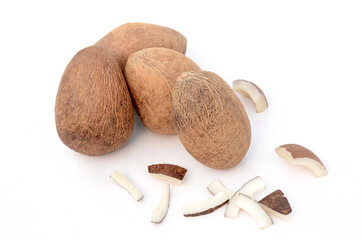 bunch the healthy brown white drilled coconut isolated on white background.