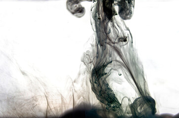 Ink swirls underwater. Ink cloud isolated on black background. Abstract effect of explosion of cosmos universe smoke with particles.
