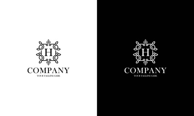 Letter H logo or monogram. For your business. Vector sign. Beautiful flower and leaf style. Personal logo.