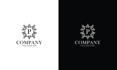 Letter P logo or monogram. For your business. Vector sign. Beautiful flower and leaf style. Personal logo.