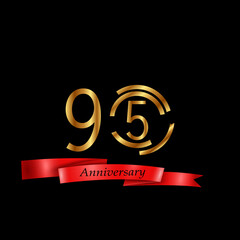 95 Year Anniversary Celebration Gold Background Color Vector Template Design Illustration