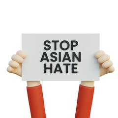 3d illustration stop asian hate with cartoon style and white background