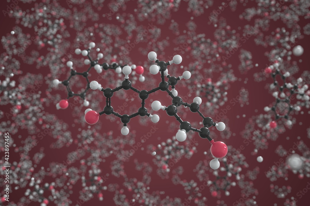 Aufkleber molecule of bisphenol a, ball-and-stick molecular model. science related 3d rendering