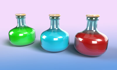 3D colorful glass bottles