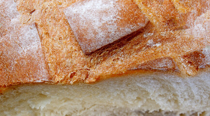 White bread bun fragment, top view. Art bread.