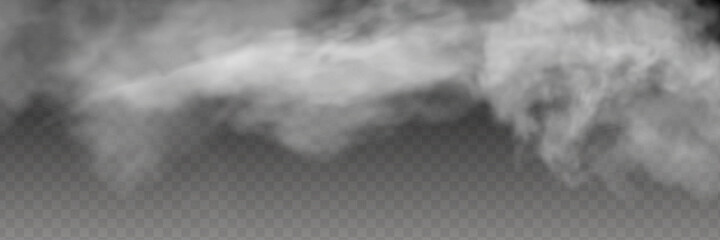 Fog or smoke isolated transparent special effect. White vector cloudiness, mist or smog background.