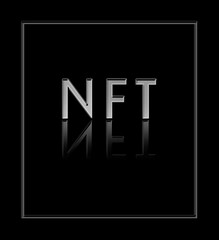 Lettering NFT on a black background with reflection in the frame