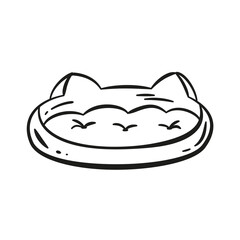 Cute doodle Cat Bed. Hand drawn line vector illustration.