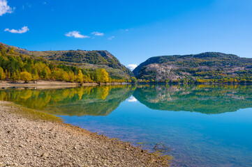 National Park of Abruzzo, Lazio and Molise (Italy) - The autumn with foliage in the mountain natural reserve, with Barrea lake, Camosciara and Val Fondillo landmark.
