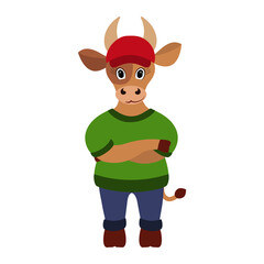 Fototapeta premium Cute bull in a cap. Taurus zodiac sign. Vector illustration for design