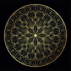 Lace gold mandala line art on black background