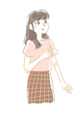 優しいタッチの指示を出す女性のイラスト