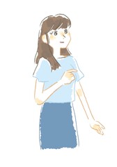 優しいタッチの指示を出す女性のイラスト