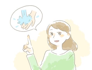 手洗いを勧める女性のイラスト