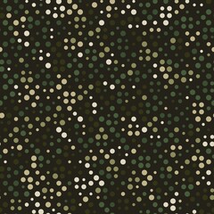 Abstract seamless pattern with khaki colored chaotic circles on dark