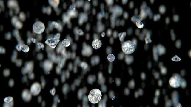 Luxury diamonds jumping in slow motion 4K