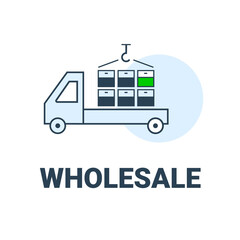 Wholesales icon or logo. Simple vector icon with truck and goods shipment, trade and wholesale supply symbol.