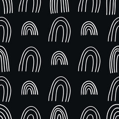 Minimalistic seamless pattern with Hand-drawn elements for textile design. Black and white, clean, simple monochrome design