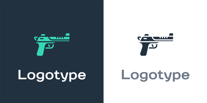 Logotype Desert eagle gun icon isolated on white background. Logo design template element. Vector
