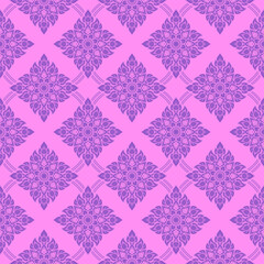 Thai Lotus Square Diamond Art Vector Seamless Pattern