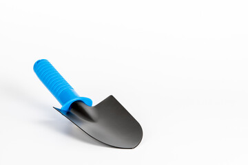 Shovel for gardening on white background. Copy space