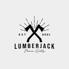 lumberjack vintage isolated logo template vector illustration design. simple traditional axe, cutting wood tool, logo concept