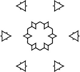 Hand Drawing Abstract Flower Vector By Hand Drawing.White Daisy Flower Star Shape Isolated. Circle Pattern Petal Flower Of Mandala With Black And White, Hand Drawn Pattern, Flower Pattern.