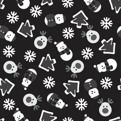 Black and White Christmas Snowman seamless pattern design