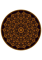 classical Mandala, rosette, eight-pointed star, set of Ornamental vector rosettes, snowflakes gold on burgundy background