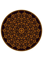 classical Mandala, rosette, eight-pointed star, set of Ornamental vector rosettes, snowflakes gold on burgundy background