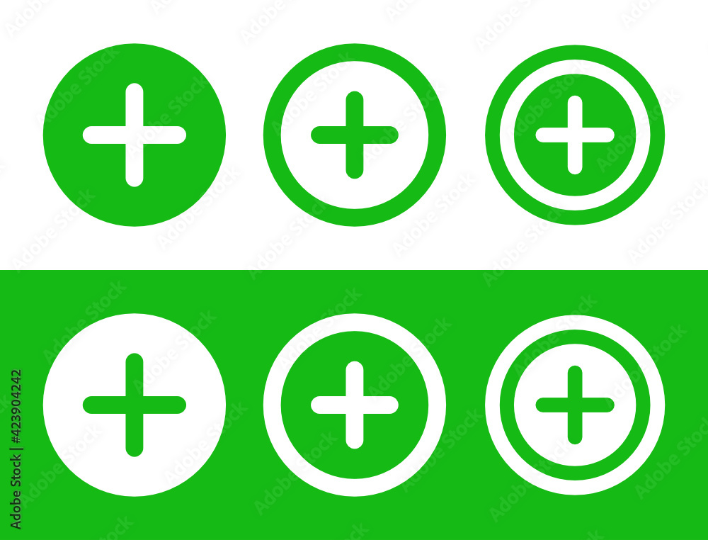 Poster Plus vector icon. Add item sign in circle, green create new button.