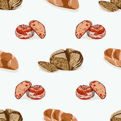 Freshly bakery products seamless pattern cartoon vector illustration