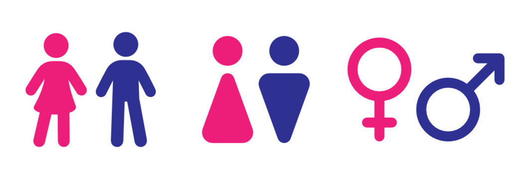 Blue man and pink woman icon symbol on washroom, toilet, WC vector illustration.