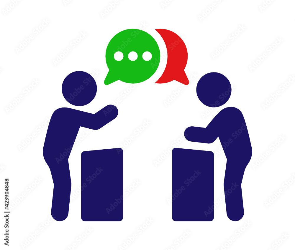 Poster two man debate with speech bubble icon vector illustration isolate on white background.