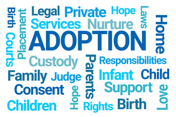 Blue Adoption Word Cloud on White Background