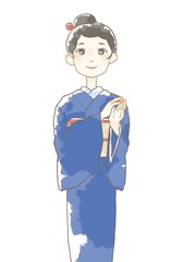 優しいタッチの着物を着た女性のイラスト