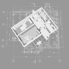 3D floor plan. Vector blueprint. Apartment interior. Architectural 3D design.