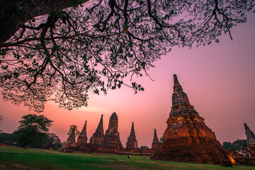 Background of Wat Chai Watthanaram in Phra Nakhon Si Ayutthaya province, tourists are always fond...