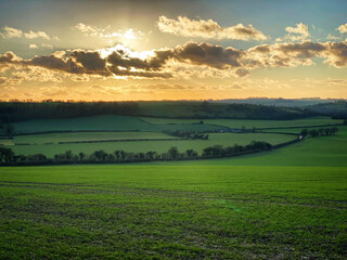 sunset over the rolling hills of Hampshire 