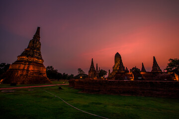 Background of Wat Chai Watthanaram in Phra Nakhon Si Ayutthaya province, tourists are always fond...