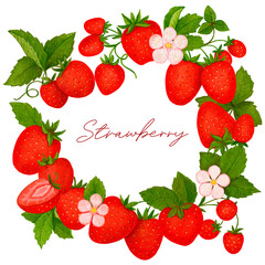 Crayon raspberry and strawberry with leaves frame wreath. Hand drawn artistic berry repeatable background with pastels. Cute Colorful stylish illustration for backgrounds, textiles, tapestries.