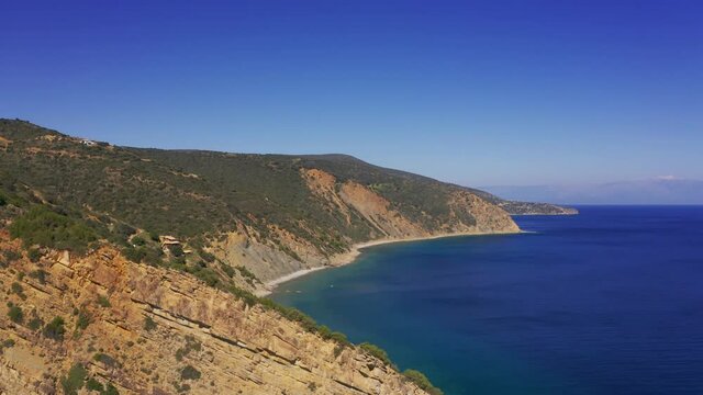 Aerial, Small Hidden Bay At Koufosaratsia, Peloponnes, Greece