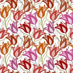 Pattern with tulips. Designed for textile fabrics, wrapping paper, wallpaper, packaging, prints, background.