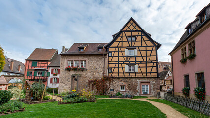 Fototapeta na wymiar Old buildings in the picturesque town of Turckheim, France